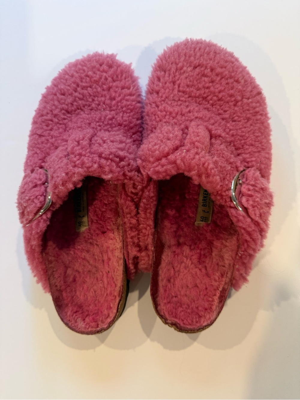 Birkenstock Boston Big Buckle Teddy Shearling Pink Clogs Size 40 EUC